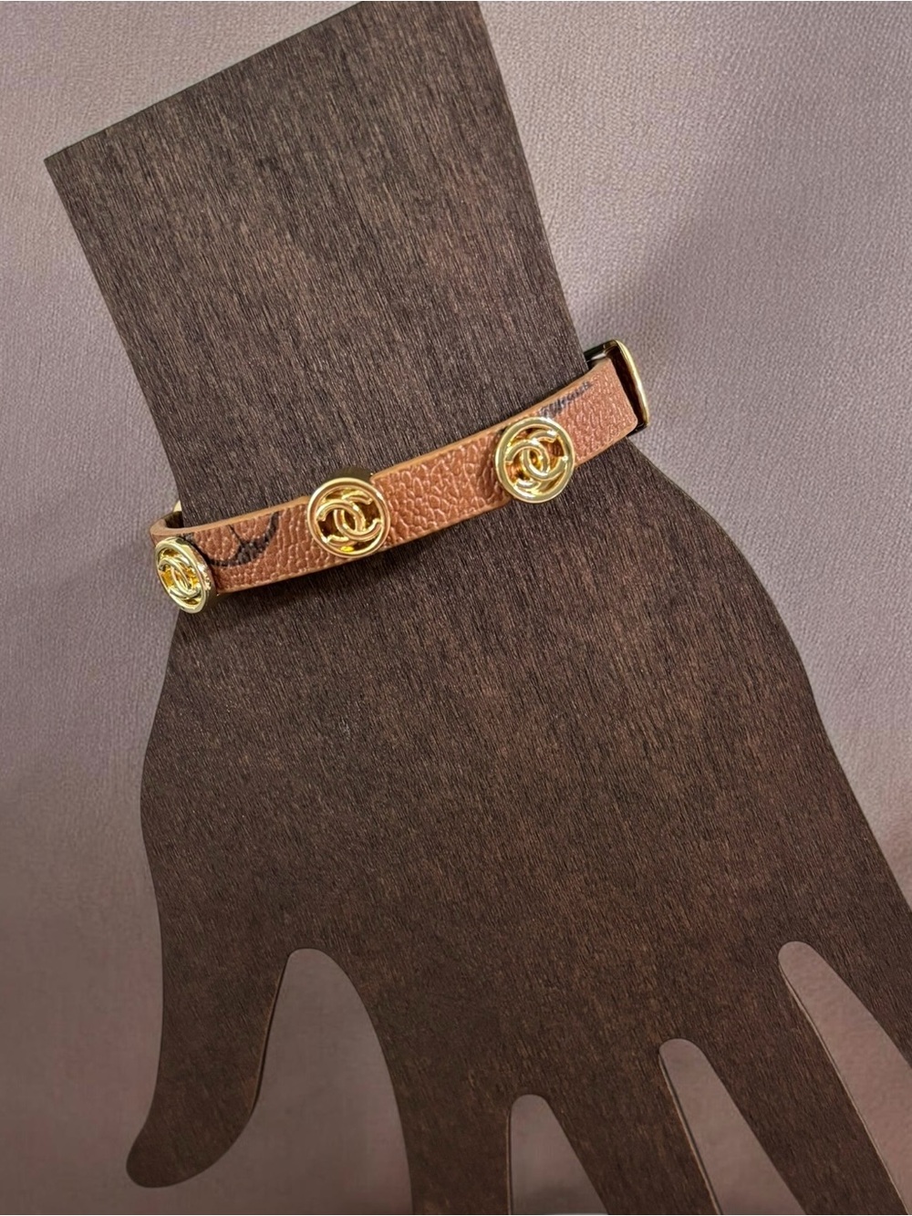 Brown Leather Belt Bracelet with Gold Accent Discs